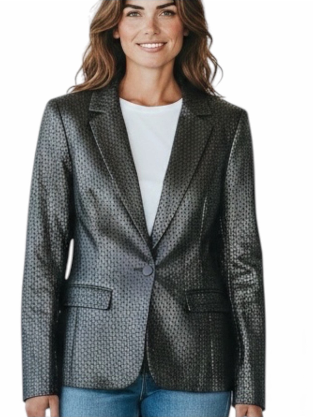 Long Tall Sally Chic Metallic Blend Blazer In Black/Gray Size 8